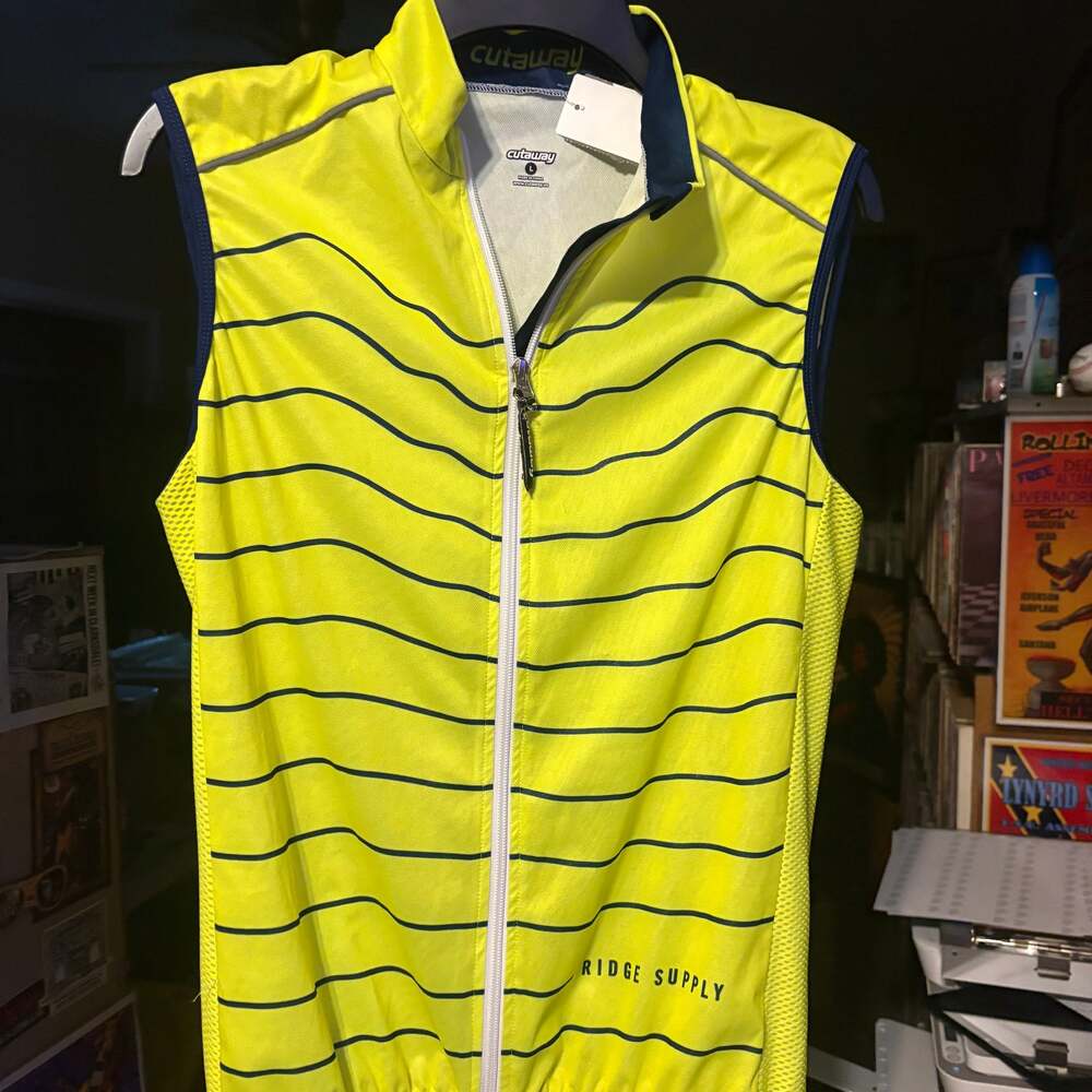 Ridge Supply x Cutaway Yellow Striped Cycling Wind Vest Gilet